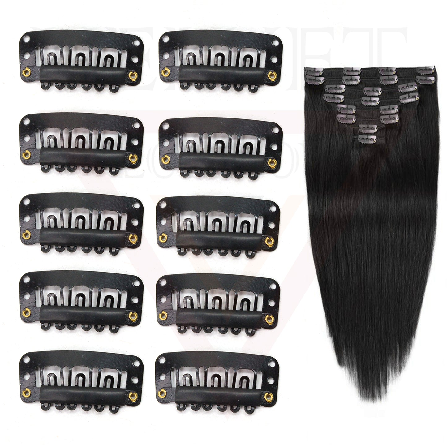 50x Hair Extensions Wigs Clips 6 Teeth Clips Black Snap Clips Pins