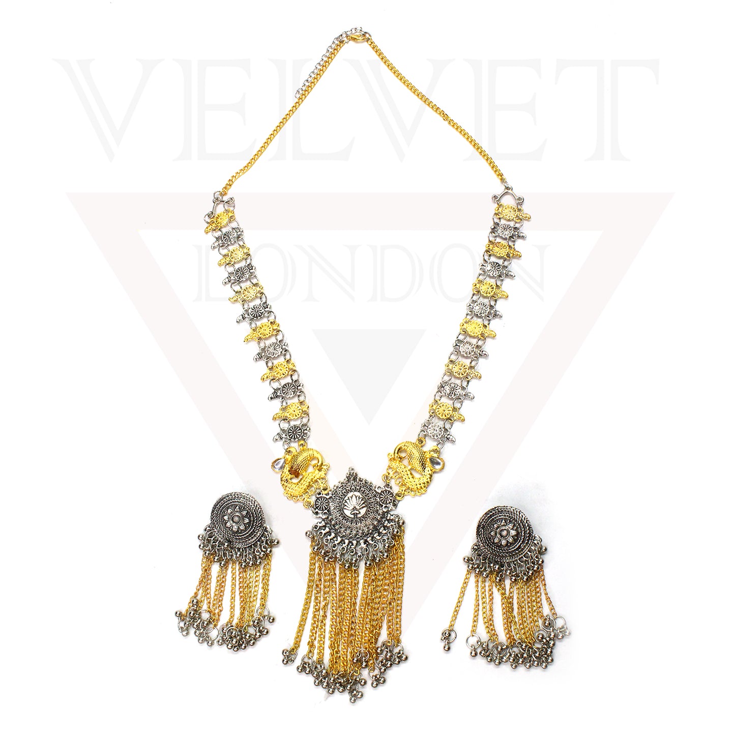 Long Necklace Earrings Set Oxidized Traditional Jewellery