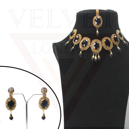 Necklace Earrings Tika Oval Crystal Drop Pearl Jewellery Sets