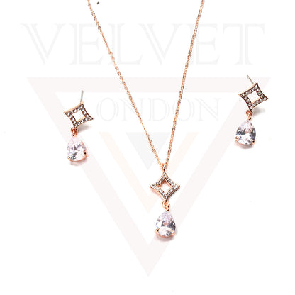 Crystal Pendant Necklace Earrings Set Silver Chain Jewelry Sets