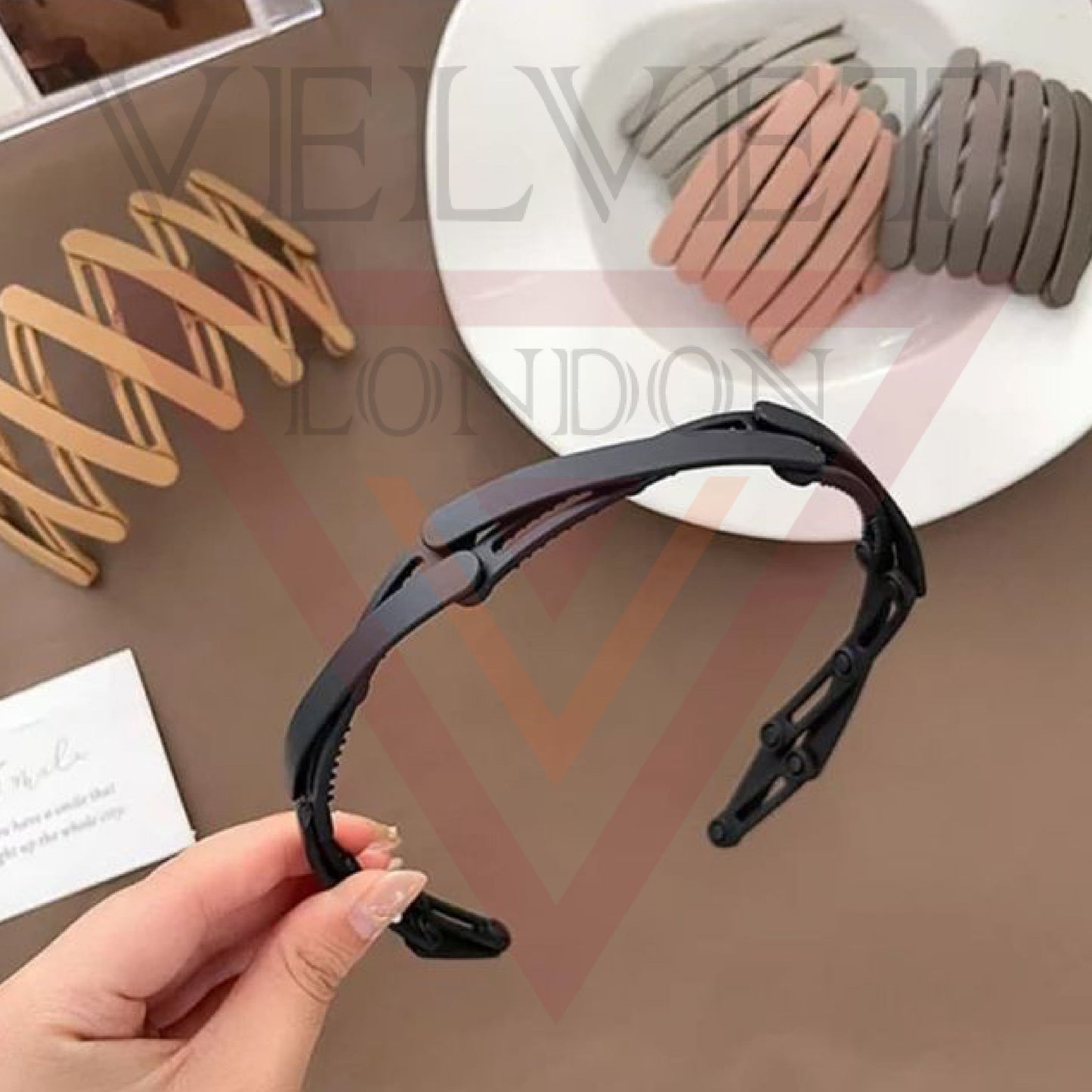 2x Black Hair Band Pocket Retractable Hair Hoop Folding Headband