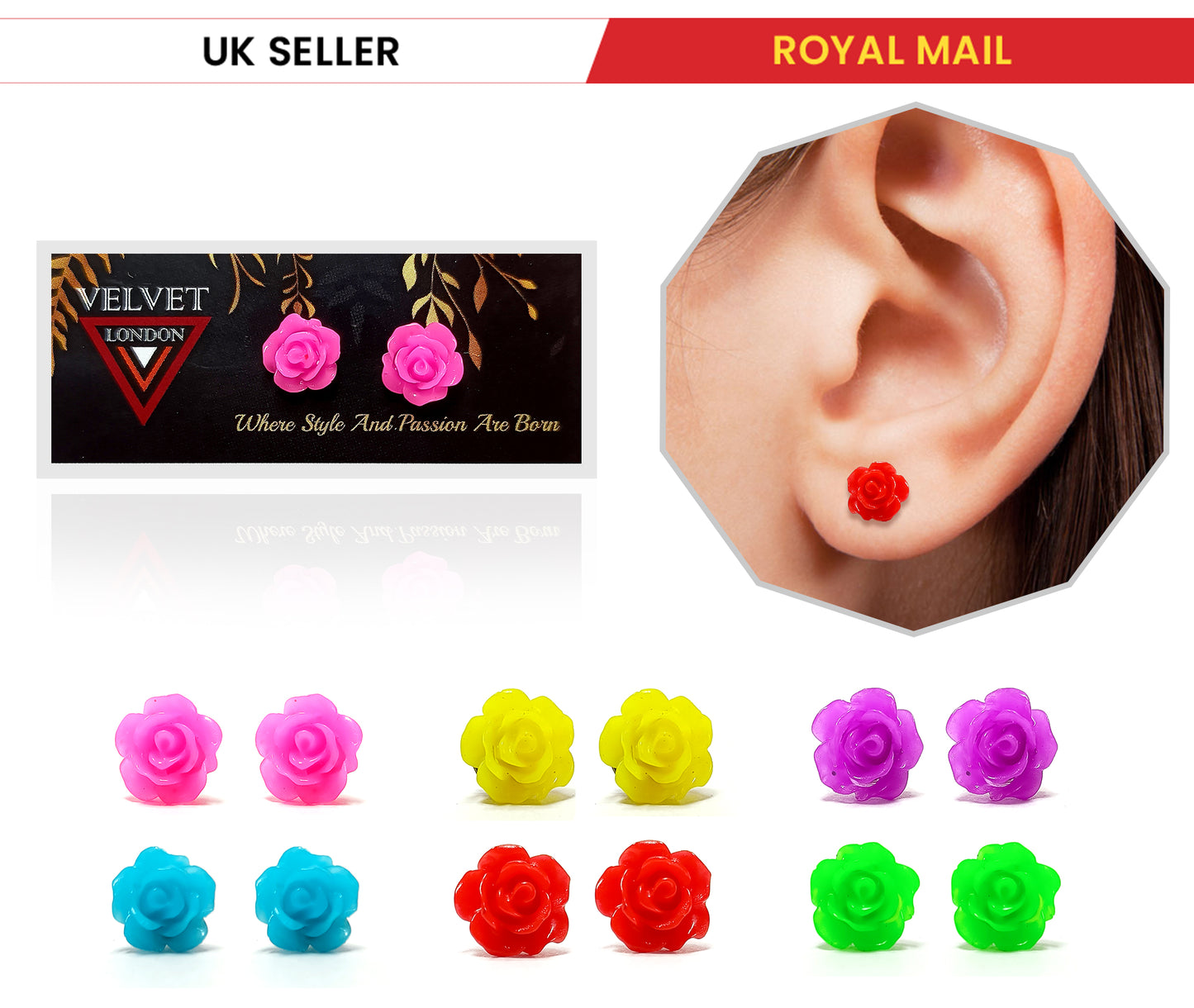 Acrylic Flower Stud Earring Rose Stud Earring Pierced 1cm