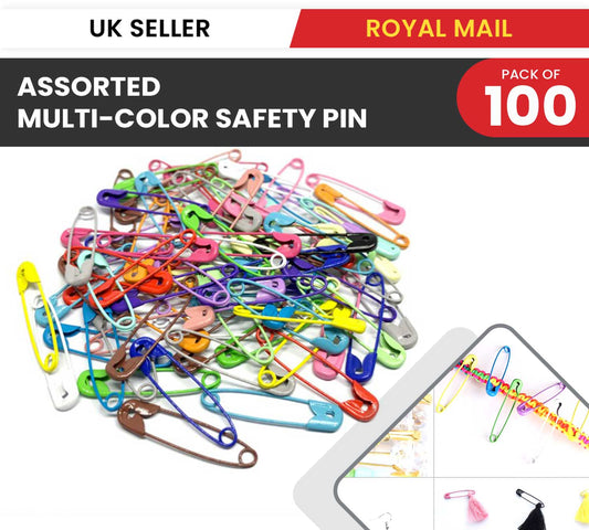 100x Assorted Multicolour Safety Pins Craft Sewing Nickel Metal Plated Safety Pin