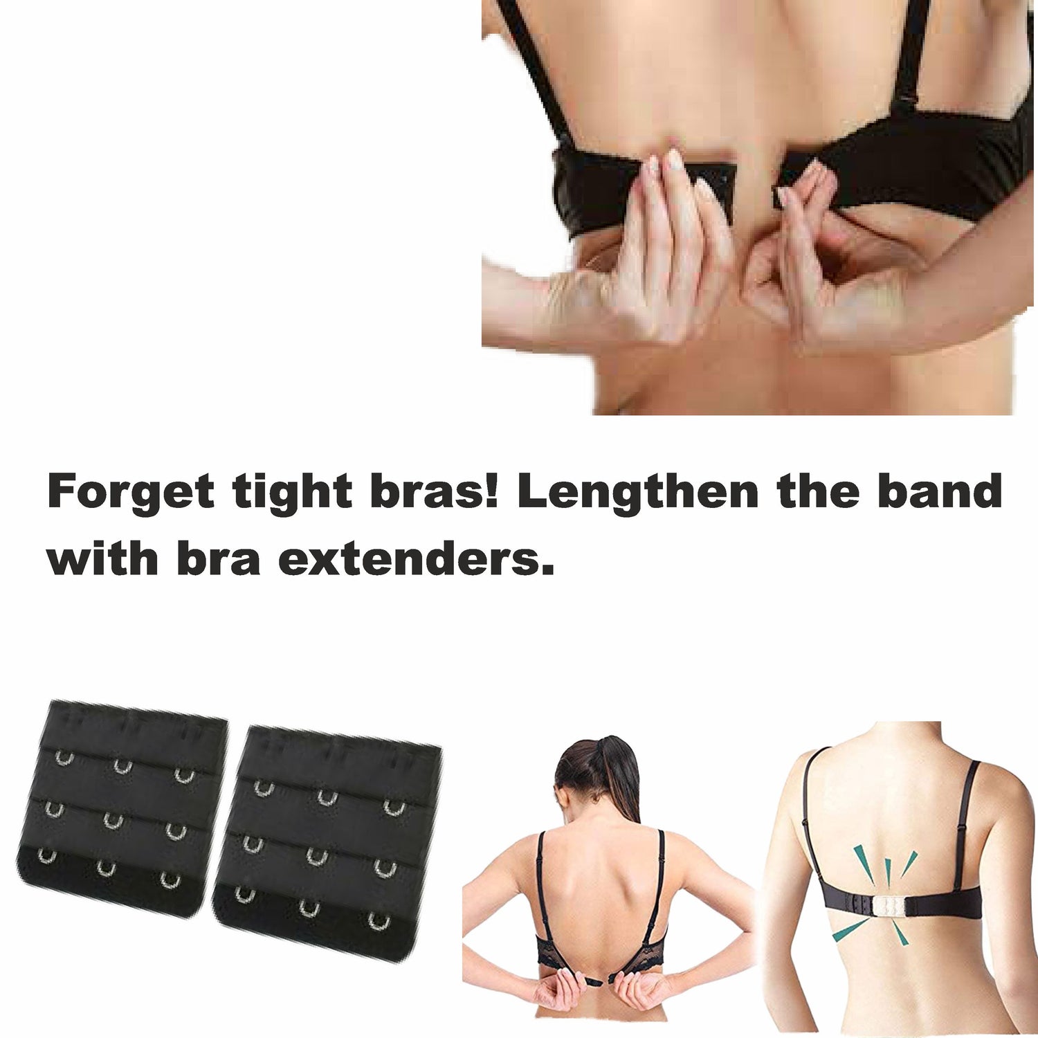 Pack of 2) Bra Hook Extender-2 Hook - 3 Eye (with Extra Elastic) Save Your  Bra