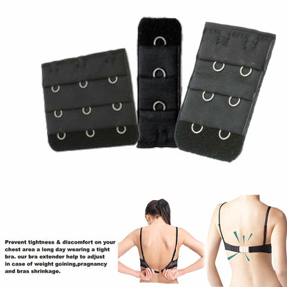 3PC Black 1 2 3 Hooks Bra Extender Extension Strap