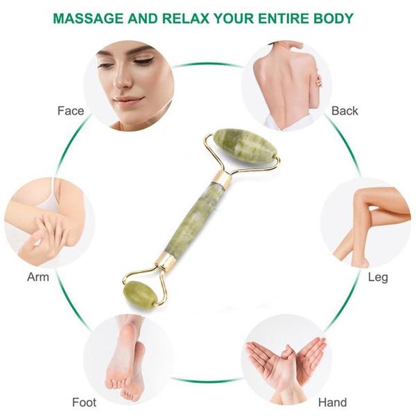 Jade Roller Smooth Facial Jade 2 in 1 Face Roller Tool