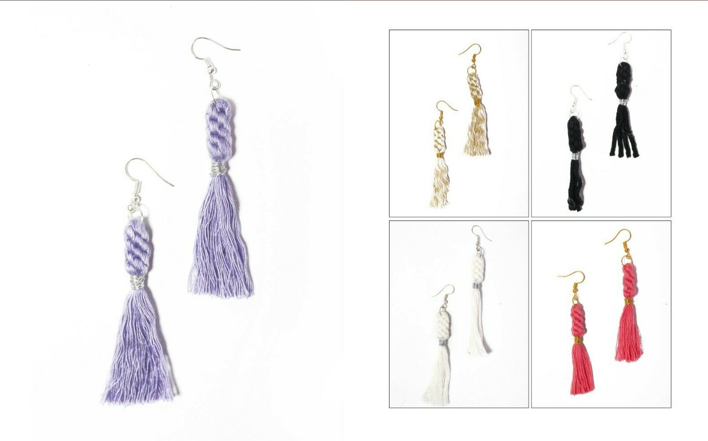 Handmade Tassel Earrings Silver Thread Dangle Earrings