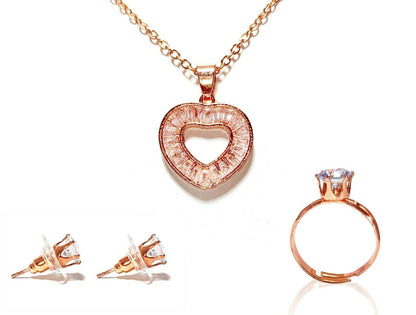 Heart Pendent Matching Earrings Ring Necklace Set