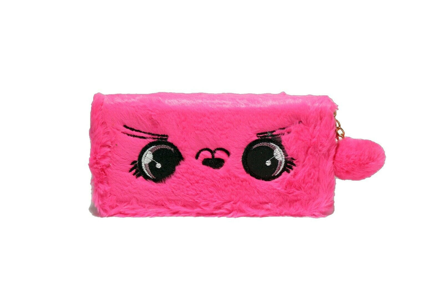 Fluffy Fur Handbag Long 2 Zip Purse Wallet Pompom Charm Clutch Bag