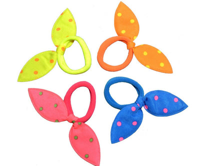 4x Dotted Hair Scrunchies Bow Neon Bobble Hair Band