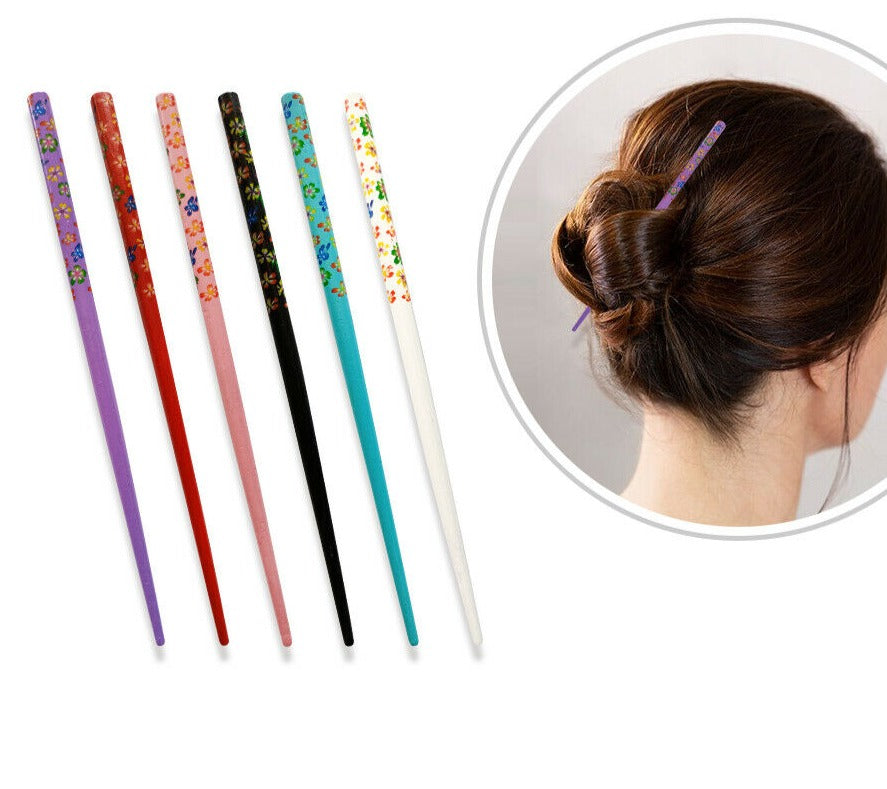 Unique Bun Holder Japanese Style Floral Hair Wood Chopsticks