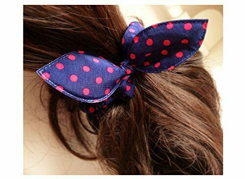 4x Dotted Hair Scrunchies Bow Neon Bobble Hair Band