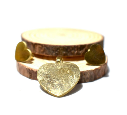 Golden Necklace Set Studs Chain Heart Pendant Charm