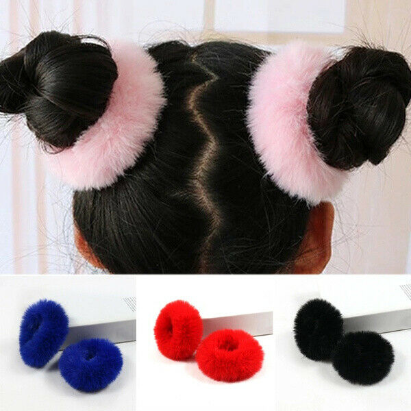 2x Hair Scrunchies Fur Hair Tie Hair Band Bobbles