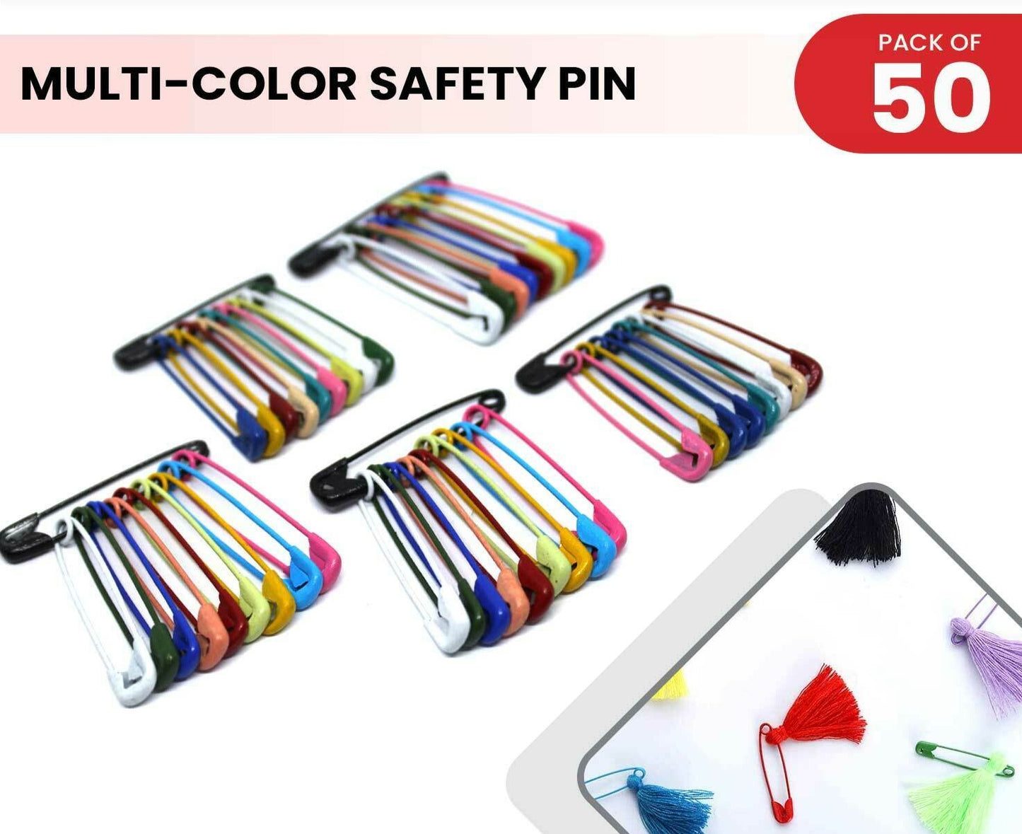 50x Multicolour Safety Pins Craft Sewing Nickel