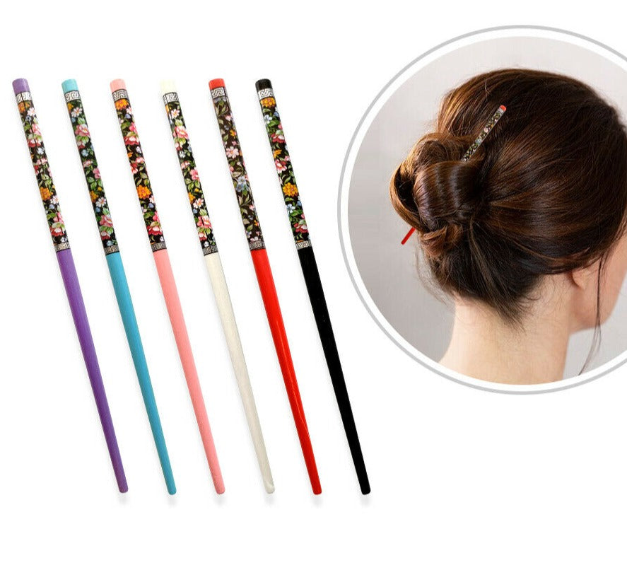 2x Wooden Bun Holder Stick Floral Hair Chopstick