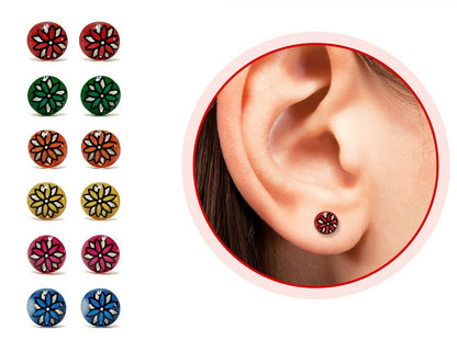 Flower Round Ear Stud Earring Surgical Steel Studs