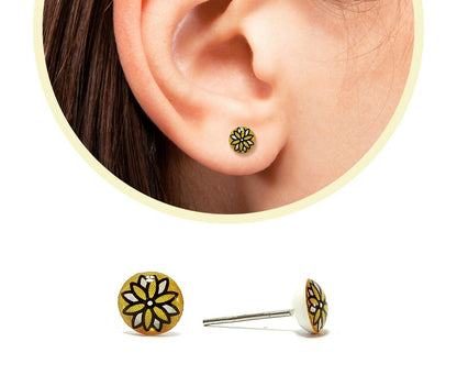 Flower Round Ear Stud Earring Surgical Steel Studs