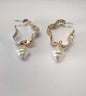 Golden Long Earrings Wave Pearl Drop Stud Earrings