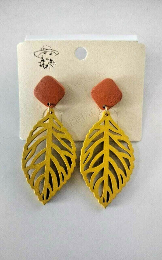 Wooden Long Earrings Stud Leafs Flower Round Drop Earrings