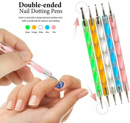 5x Nail Art Marbleizing Dotting Painting Pen Tool Tip Dot Paint Manicure Kit