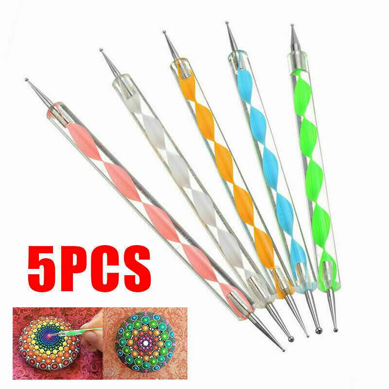 5x Nail Art Marbleizing Dotting Painting Pen Tool Tip Dot Paint Manicure Kit