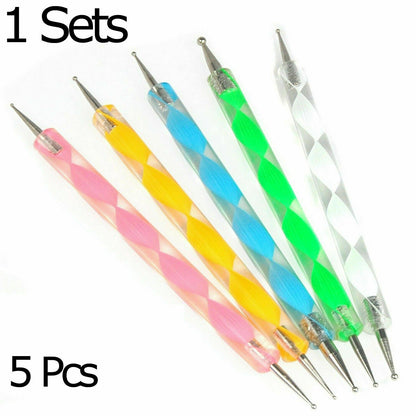 5x Nail Art Marbleizing Dotting Painting Pen Tool Tip Dot Paint Manicure Kit