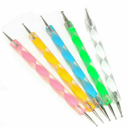 5x Nail Art Marbleizing Dotting Painting Pen Tool Tip Dot Paint Manicure Kit