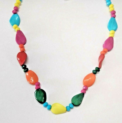 Beads Necklace Rainbow Chunky Geometric Pendant Choker