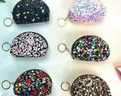 Sequin Half Moon Zip Mini Handbag Wallet