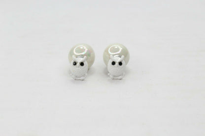 Owl Stud Earrings Pearl Double Sided Ear Studs Light Weight