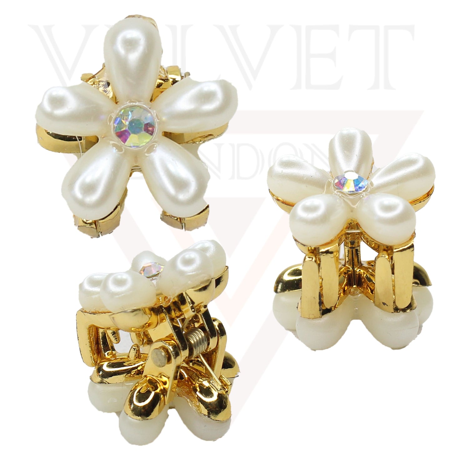 3x Hair Claw Drop Pearl Diamond Tiny Hair Clips Pins Grips Butterfly