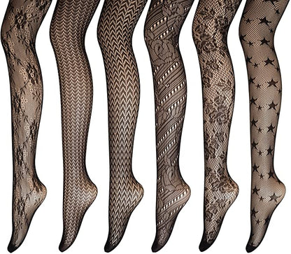 Black Sheer Fishnet High Waist Patterned Stocking