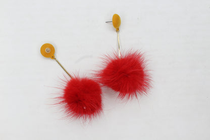 Faux Fur Dangle Earring Heart Pom Pom Velvet Studs Earrings