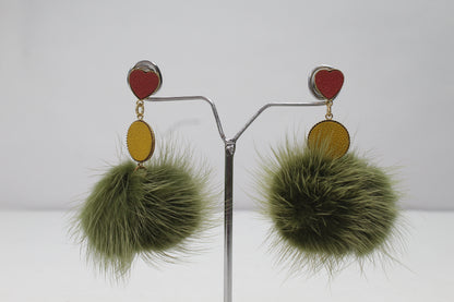 Faux Fur Dangle Earring Heart Pom Pom Velvet Studs Earrings