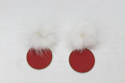 Faux Fur Dangle Earring Heart Pom Pom Velvet Studs Earrings