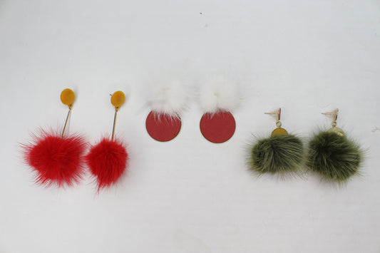 Faux Fur Dangle Earring Heart Pom Pom Velvet Studs Earrings