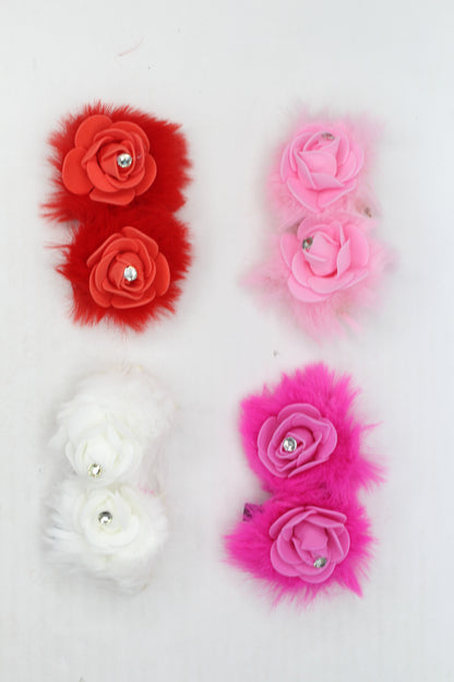 2x Hair Clips Fur Flower Diamond Hair Snap Alligator Headwear