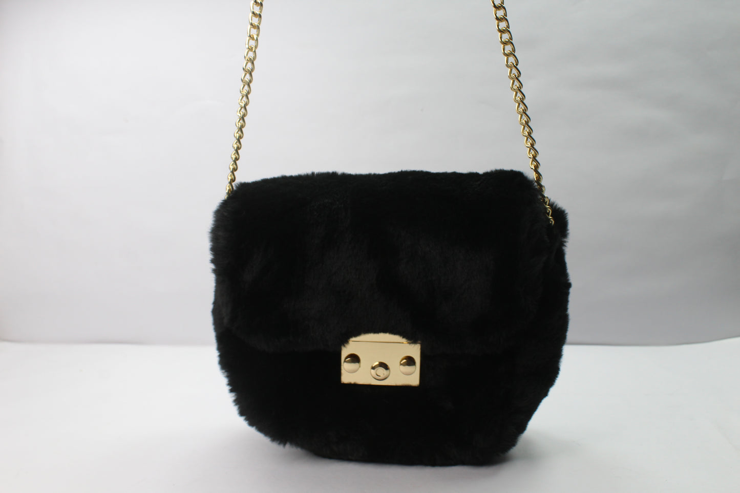 Handbag Soft Faux Fur Golden Chain Shoulder Bag Clutch Purse