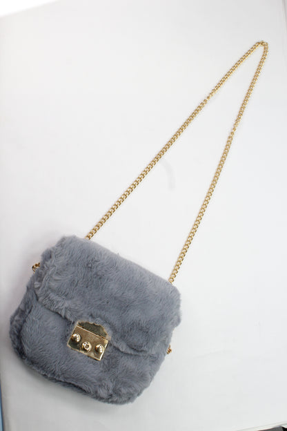 Handbag Soft Faux Fur Golden Chain Shoulder Bag Clutch Purse