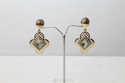 Crystal Golden Flower Drop Dangle Stud Earrings