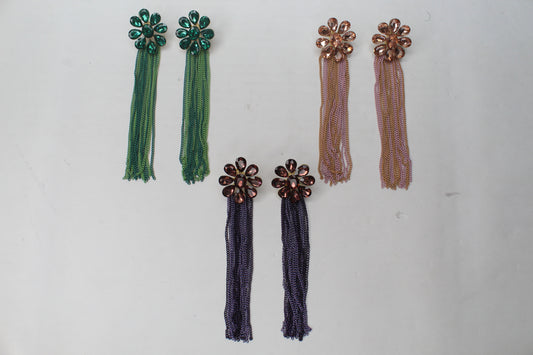 Crystal Tassel Long Chain Flower Earrings Drop Stud Earrings