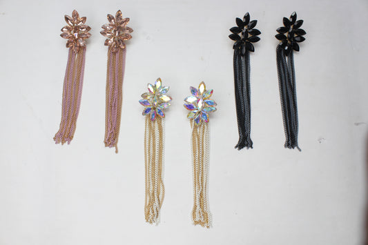 Crystal Tassel Long Chain Flower Earring Drop Stud Earring