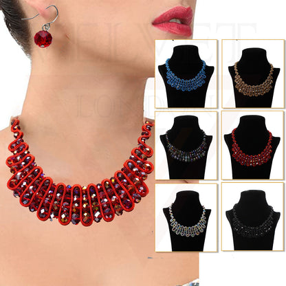 Waven With Beads Necklace Earrings Sets